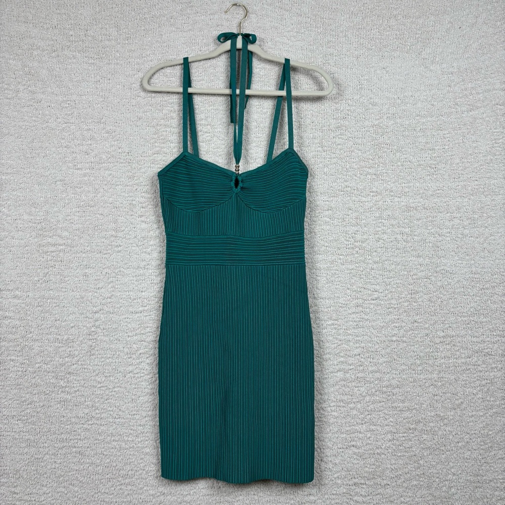 Marciano Dress Womens 8 Green Starling Straps Bandage Bodycon Mini Cut Out Zip